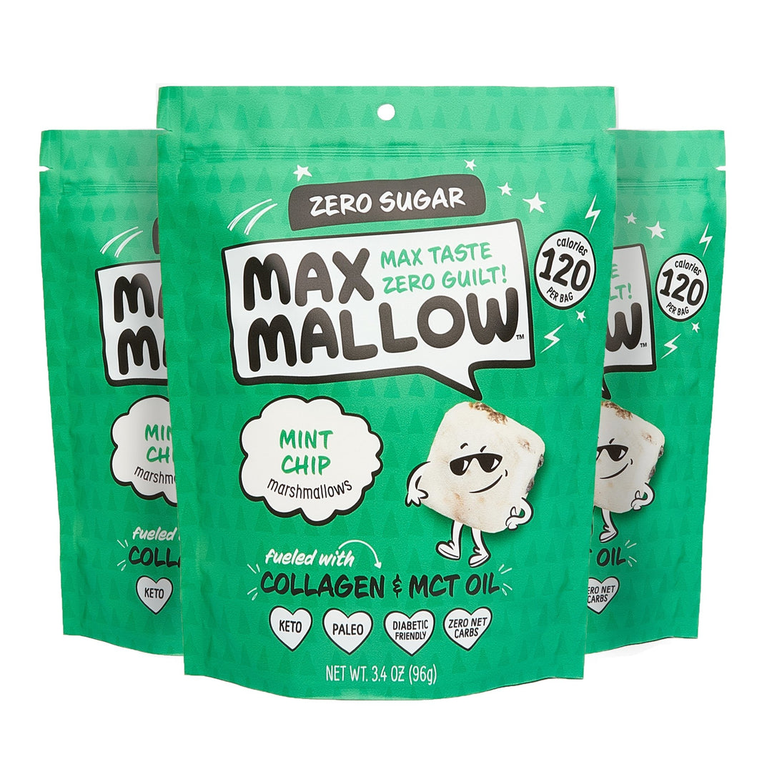 NEW Know Brainer Max Sweets Low Carb Keto Mint Chip Max Mallow - Atkins, Paleo, Diabetic Friendly Health Snack - Gluten Free, Soy Free & Zero Sugar marshmallow Non-GMO Ketogenic 3 pack 10.2oz - Max Sweets